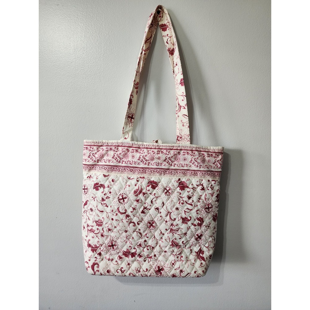 Americana by Sharif Quilted Tote Bag Burgundy Cream Floral Paisley Cotton